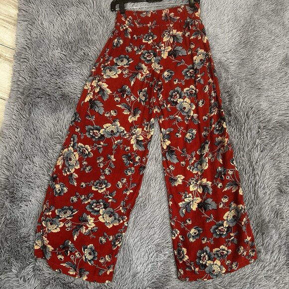 Vtg Y2K Denim & Supply Wide Leg Wrap Pants Pull On  Sz XS Floral Red Boho Vacay - Picture 7 of 10